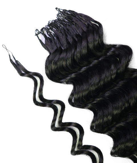 LUXLUXE Deep Wave Real Human Crochet Hair Extensions 40 Strands - Natural  & Natural Black 14 16 & 18 Inch with weights 40g 45g & 50g Knotless Pre Separated Feather Wavy Hairpiece for Women