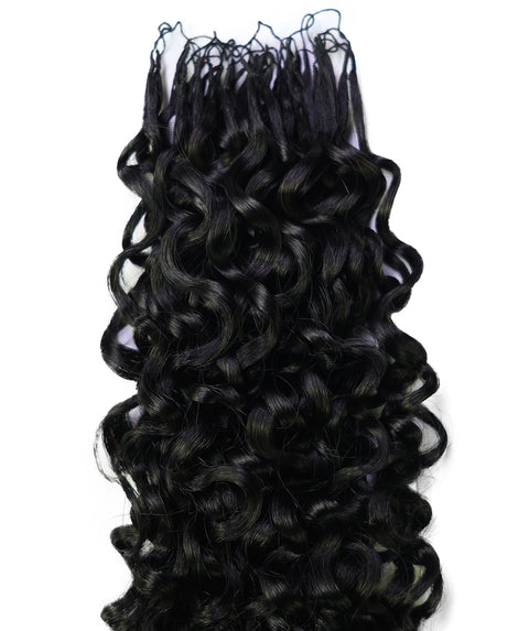 LUXLUXE Burmese Bohemian Real Human Crochet Curly Hair Extensions 40 Strands - Natural & Natural Black 14 16 & 18 Inch with weights 40g 45g & 50g Knotless Pre Separated Feather Line Lightweight Texture Curls Hairpiece for Women