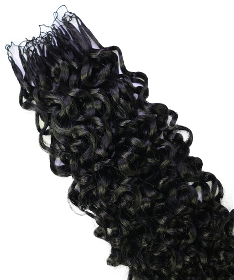 LUXLUXE Burmese Bohemian Real Human Crochet Curly Hair Extensions 40 Strands - Natural & Natural Black 14 16 & 18 Inch with weights 40g 45g & 50g Knotless Pre Separated Feather Line Lightweight Texture Curls Hairpiece for Women