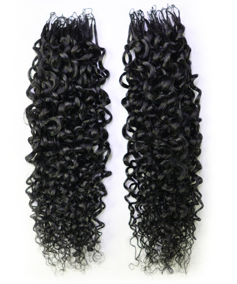 LUXLUXE Burmese Bohemian Real Human Crochet Curly Hair Extensions 40 Strands - Natural & Natural Black 14 16 & 18 Inch with weights 40g 45g & 50g Knotless Pre Separated Feather Line Lightweight Texture Curls Hairpiece for Women