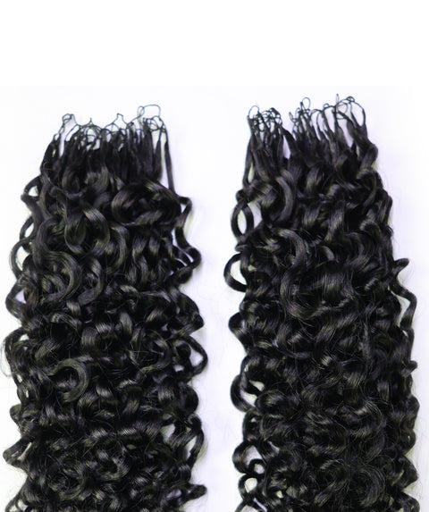 LUXLUXE Burmese Bohemian Real Human Crochet Curly Hair Extensions 40 Strands - Natural & Natural Black 14 16 & 18 Inch with weights 40g 45g & 50g Knotless Pre Separated Feather Line Lightweight Texture Curls Hairpiece for Women