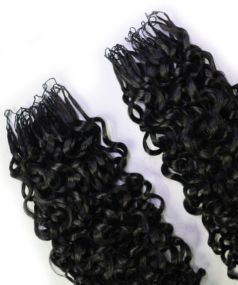 LUXLUXE Burmese Bohemian Real Human Crochet Curly Hair Extensions 40 Strands - Natural & Natural Black 14 16 & 18 Inch with weights 40g 45g & 50g Knotless Pre Separated Feather Line Lightweight Texture Curls Hairpiece for Women