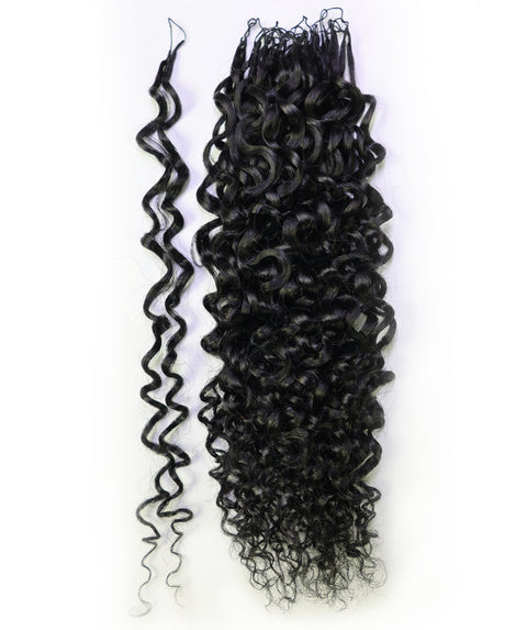 LUXLUXE Burmese Bohemian Real Human Crochet Curly Hair Extensions 40 Strands - Natural & Natural Black 14 16 & 18 Inch with weights 40g 45g & 50g Knotless Pre Separated Feather Line Lightweight Texture Curls Hairpiece for Women