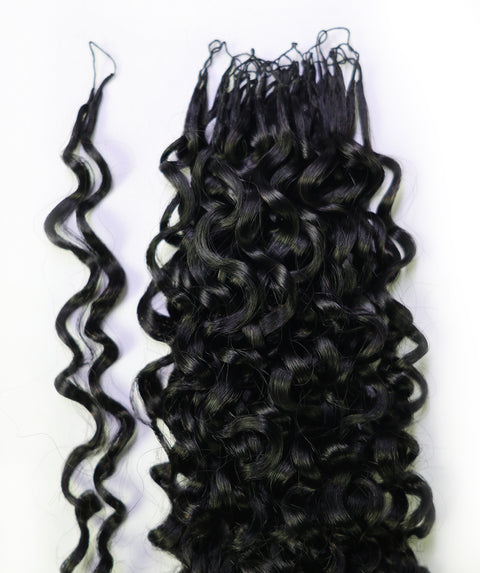 LUXLUXE Burmese Bohemian Real Human Crochet Curly Hair Extensions 40 Strands - Natural & Natural Black 14 16 & 18 Inch with weights 40g 45g & 50g Knotless Pre Separated Feather Line Lightweight Texture Curls Hairpiece for Women