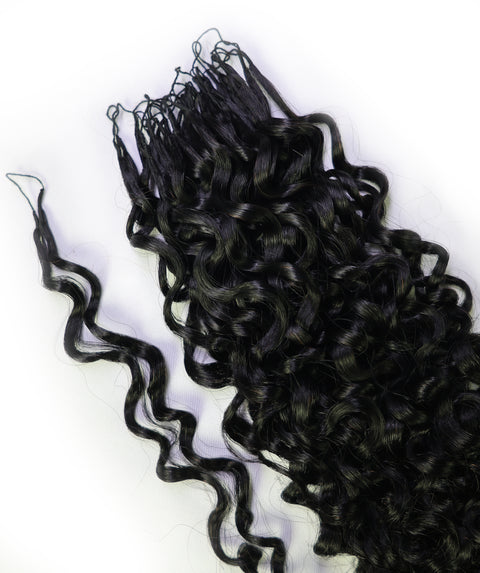 LUXLUXE Burmese Bohemian Real Human Crochet Curly Hair Extensions 40 Strands - Natural & Natural Black 14 16 & 18 Inch with weights 40g 45g & 50g Knotless Pre Separated Feather Line Lightweight Texture Curls Hairpiece for Women