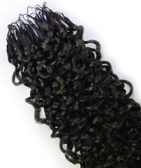 LUXLUXE Burmese Bohemian Real Human Crochet Curly Hair Extensions 40 Strands - Natural & Natural Black 14 16 & 18 Inch with weights 40g 45g & 50g Knotless Pre Separated Feather Line Lightweight Texture Curls Hairpiece for Women