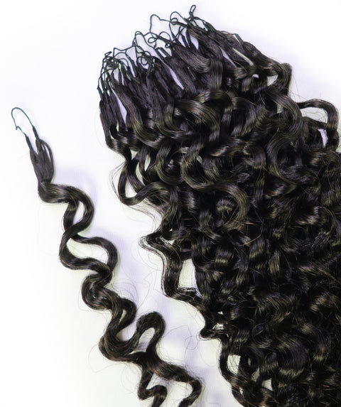 LUXLUXE Burmese Bohemian Real Human Crochet Curly Hair Extensions 40 Strands - Natural & Natural Black 14 16 & 18 Inch with weights 40g 45g & 50g Knotless Pre Separated Feather Line Lightweight Texture Curls Hairpiece for Women