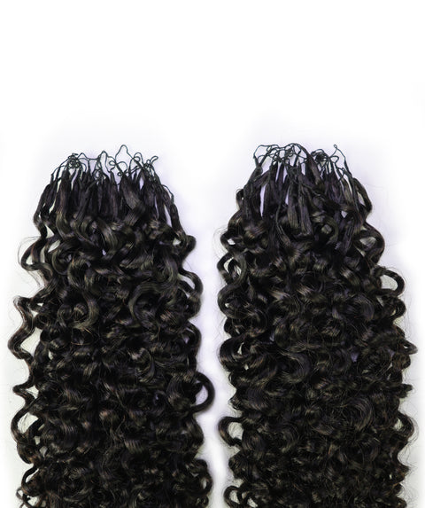 LUXLUXE Burmese Bohemian Real Human Crochet Curly Hair Extensions 40 Strands - Natural & Natural Black 14 16 & 18 Inch with weights 40g 45g & 50g Knotless Pre Separated Feather Line Lightweight Texture Curls Hairpiece for Women