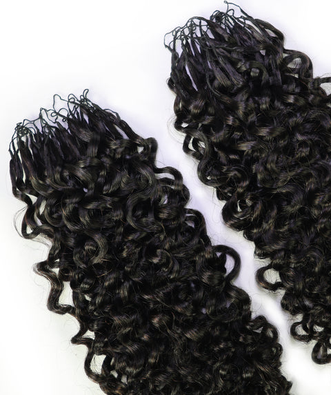 LUXLUXE Burmese Bohemian Real Human Crochet Curly Hair Extensions 40 Strands - Natural & Natural Black 14 16 & 18 Inch with weights 40g 45g & 50g Knotless Pre Separated Feather Line Lightweight Texture Curls Hairpiece for Women