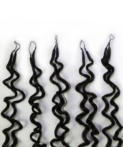 LUXLUXE Burmese Bohemian Real Human Crochet Curly Hair Extensions 40 Strands - Natural & Natural Black 14 16 & 18 Inch with weights 40g 45g & 50g Knotless Pre Separated Feather Line Lightweight Texture Curls Hairpiece for Women