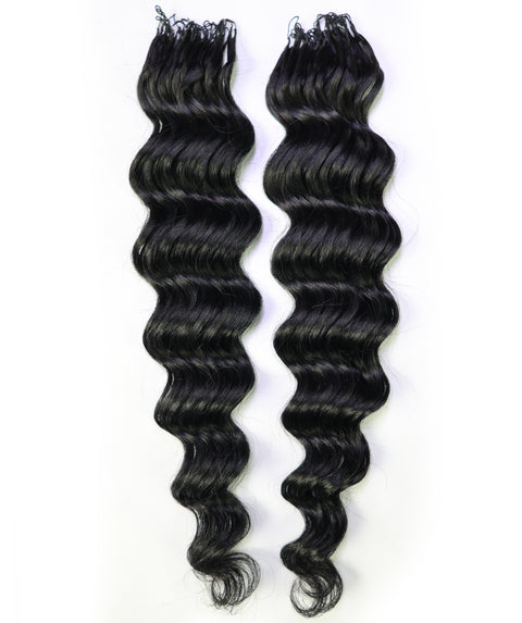 LUXLUXE Loose Deep Real Human Crochet Hair Extensions 40 Strands - Natural  & Natural Black 14 16 & 18 Inch with weights 40g 45g & 50g Knotless Pre Separated Feather Line Lightweight Texture Wavy Hairpiece for Women