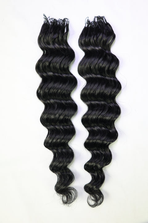 LUXLUXE Loose Deep Real Human Crochet Hair Extensions 40 Strands - Natural  & Natural Black 14 16 & 18 Inch with weights 40g 45g & 50g Knotless Pre Separated Feather Line Lightweight Texture Wavy Hairpiece for Women
