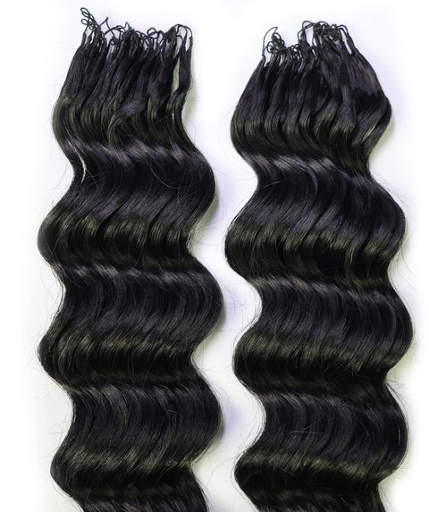 LUXLUXE Loose Deep Real Human Crochet Hair Extensions 40 Strands - Natural  & Natural Black 14 16 & 18 Inch with weights 40g 45g & 50g Knotless Pre Separated Feather Line Lightweight Texture Wavy Hairpiece for Women
