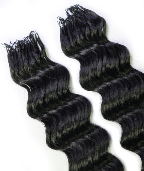 LUXLUXE Loose Deep Real Human Crochet Hair Extensions 40 Strands - Natural  & Natural Black 14 16 & 18 Inch with weights 40g 45g & 50g Knotless Pre Separated Feather Line Lightweight Texture Wavy Hairpiece for Women