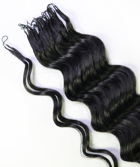 LUXLUXE Loose Deep Real Human Crochet Hair Extensions 40 Strands - Natural  & Natural Black 14 16 & 18 Inch with weights 40g 45g & 50g Knotless Pre Separated Feather Line Lightweight Texture Wavy Hairpiece for Women