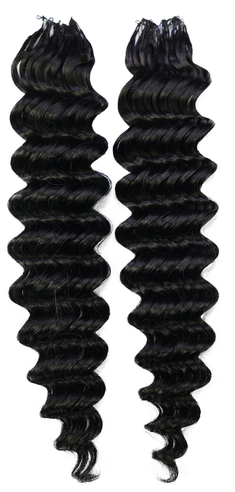LUXLUXE Deep Wave Real Human Crochet Hair Extensions 40 Strands - Natural  & Natural Black 14 16 & 18 Inch with weights 40g 45g & 50g Knotless Pre Separated Feather Wavy Hairpiece for Women