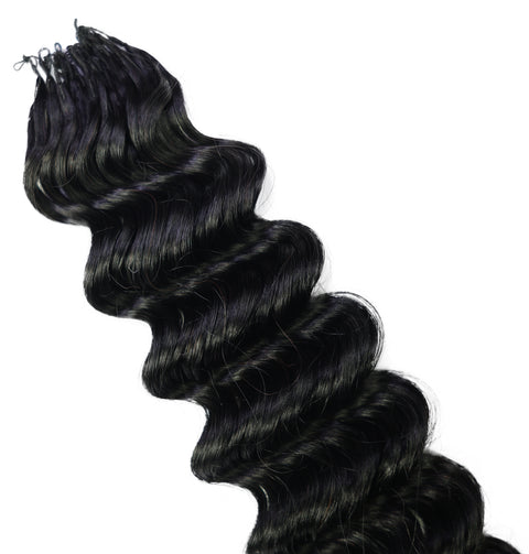 LUXLUXE Deep Wave Real Human Crochet Hair Extensions 40 Strands - Natural  & Natural Black 14 16 & 18 Inch with weights 40g 45g & 50g Knotless Pre Separated Feather Wavy Hairpiece for Women