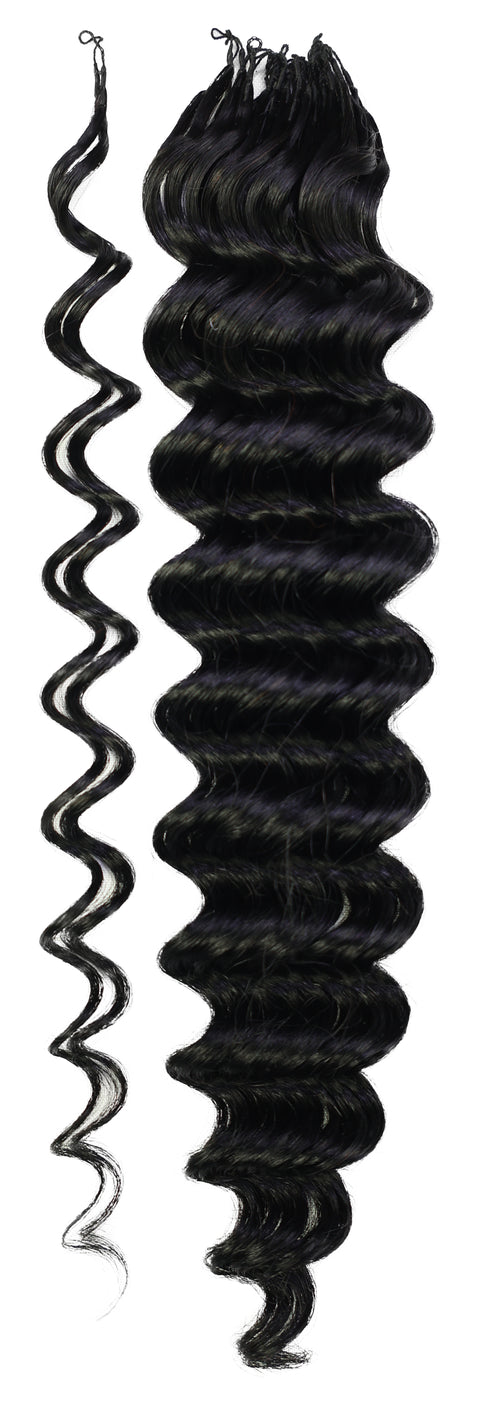 LUXLUXE Deep Wave Real Human Crochet Hair Extensions 40 Strands - Natural  & Natural Black 14 16 & 18 Inch with weights 40g 45g & 50g Knotless Pre Separated Feather Wavy Hairpiece for Women