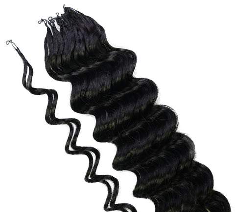 LUXLUXE Deep Wave Real Human Crochet Hair Extensions 40 Strands - Natural  & Natural Black 14 16 & 18 Inch with weights 40g 45g & 50g Knotless Pre Separated Feather Wavy Hairpiece for Women