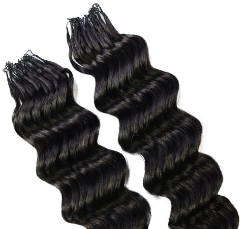 LUXLUXE Loose Deep Real Human Crochet Hair Extensions 40 Strands - Natural  & Natural Black 14 16 & 18 Inch with weights 40g 45g & 50g Knotless Pre Separated Feather Line Lightweight Texture Wavy Hairpiece for Women