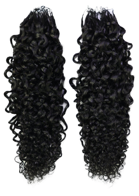 LUXLUXE Burmese Bohemian Real Human Crochet Curly Hair Extensions 40 Strands - Natural & Natural Black 14 16 & 18 Inch with weights 40g 45g & 50g Knotless Pre Separated Feather Line Lightweight Texture Curls Hairpiece for Women