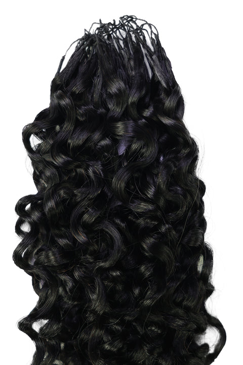 LUXLUXE Burmese Bohemian Real Human Crochet Curly Hair Extensions 40 Strands - Natural & Natural Black 14 16 & 18 Inch with weights 40g 45g & 50g Knotless Pre Separated Feather Line Lightweight Texture Curls Hairpiece for Women