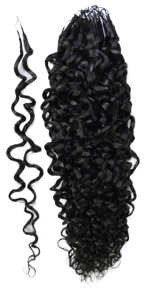 LUXLUXE Burmese Bohemian Real Human Crochet Curly Hair Extensions 40 Strands - Natural & Natural Black 14 16 & 18 Inch with weights 40g 45g & 50g Knotless Pre Separated Feather Line Lightweight Texture Curls Hairpiece for Women