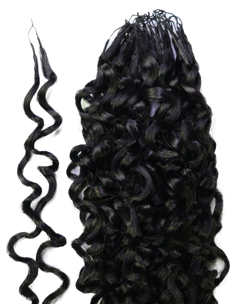 LUXLUXE Burmese Bohemian Real Human Crochet Curly Hair Extensions 40 Strands - Natural & Natural Black 14 16 & 18 Inch with weights 40g 45g & 50g Knotless Pre Separated Feather Line Lightweight Texture Curls Hairpiece for Women