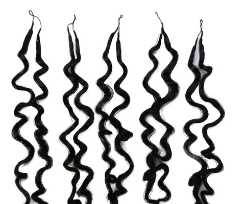 LUXLUXE Burmese Bohemian Real Human Crochet Curly Hair Extensions 40 Strands - Natural & Natural Black 14 16 & 18 Inch with weights 40g 45g & 50g Knotless Pre Separated Feather Line Lightweight Texture Curls Hairpiece for Women