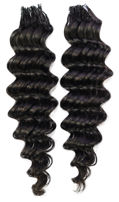 LUXLUXE Deep Wave Real Human Crochet Hair Extensions 40 Strands - Natural  & Natural Black 14 16 & 18 Inch with weights 40g 45g & 50g Knotless Pre Separated Feather Wavy Hairpiece for Women