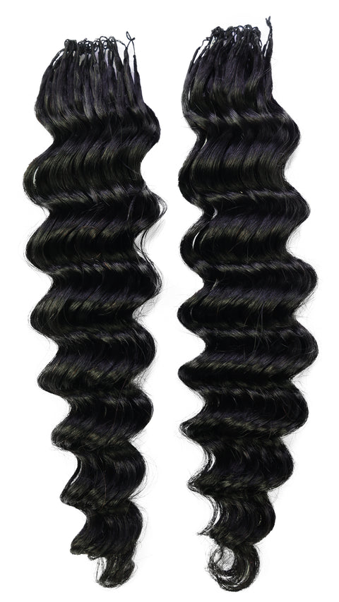 LUXLUXE Deep Wave Real Human Crochet Hair Extensions 40 Strands - Natural  & Natural Black 14 16 & 18 Inch with weights 40g 45g & 50g Knotless Pre Separated Feather Wavy Hairpiece for Women