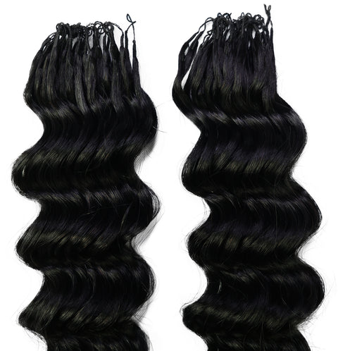 LUXLUXE Deep Wave Real Human Crochet Hair Extensions 40 Strands - Natural  & Natural Black 14 16 & 18 Inch with weights 40g 45g & 50g Knotless Pre Separated Feather Wavy Hairpiece for Women