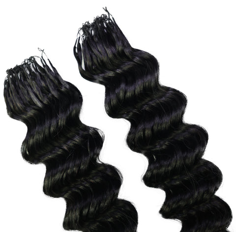 LUXLUXE Deep Wave Real Human Crochet Hair Extensions 40 Strands - Natural  & Natural Black 14 16 & 18 Inch with weights 40g 45g & 50g Knotless Pre Separated Feather Wavy Hairpiece for Women
