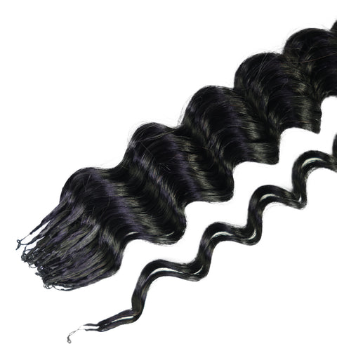 LUXLUXE Deep Wave Real Human Crochet Hair Extensions 40 Strands - Natural  & Natural Black 14 16 & 18 Inch with weights 40g 45g & 50g Knotless Pre Separated Feather Wavy Hairpiece for Women
