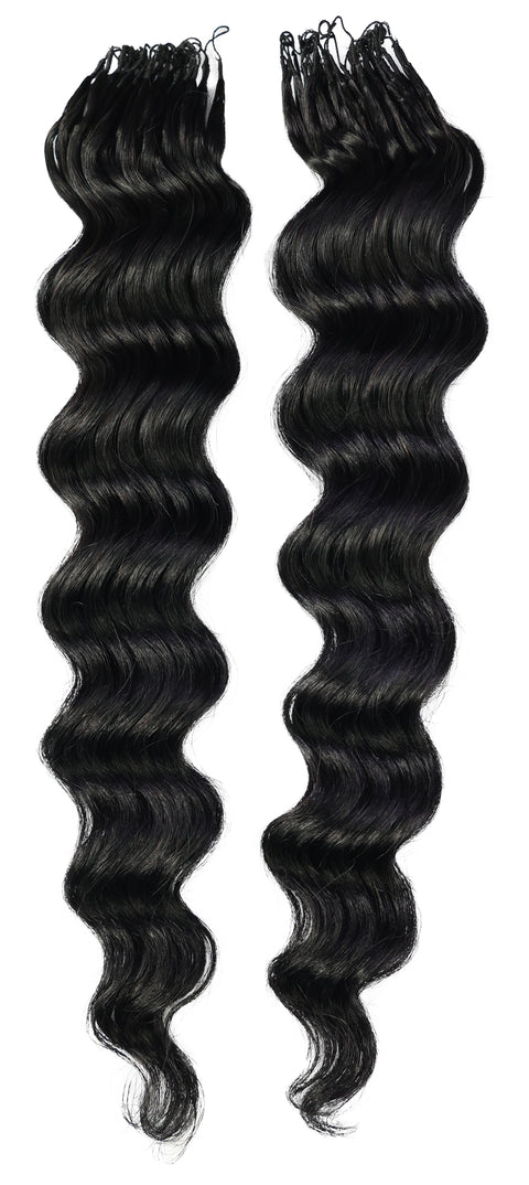 LUXLUXE Loose Deep Real Human Crochet Hair Extensions 40 Strands - Natural  & Natural Black 14 16 & 18 Inch with weights 40g 45g & 50g Knotless Pre Separated Feather Line Lightweight Texture Wavy Hairpiece for Women