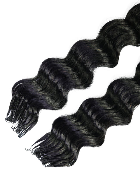 LUXLUXE Loose Deep Real Human Crochet Hair Extensions 40 Strands - Natural  & Natural Black 14 16 & 18 Inch with weights 40g 45g & 50g Knotless Pre Separated Feather Line Lightweight Texture Wavy Hairpiece for Women