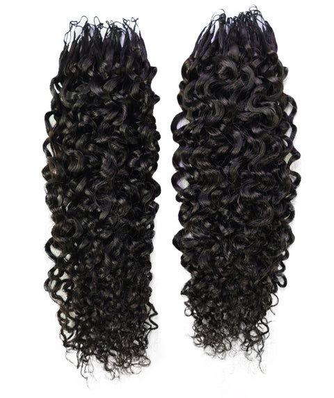 LUXLUXE Burmese Bohemian Real Human Crochet Curly Hair Extensions 40 Strands - Natural & Natural Black 14 16 & 18 Inch with weights 40g 45g & 50g Knotless Pre Separated Feather Line Lightweight Texture Curls Hairpiece for Women