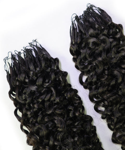 LUXLUXE Burmese Bohemian Real Human Crochet Curly Hair Extensions 40 Strands - Natural & Natural Black 14 16 & 18 Inch with weights 40g 45g & 50g Knotless Pre Separated Feather Line Lightweight Texture Curls Hairpiece for Women