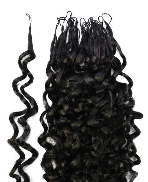 LUXLUXE Burmese Bohemian Real Human Crochet Curly Hair Extensions 40 Strands - Natural & Natural Black 14 16 & 18 Inch with weights 40g 45g & 50g Knotless Pre Separated Feather Line Lightweight Texture Curls Hairpiece for Women