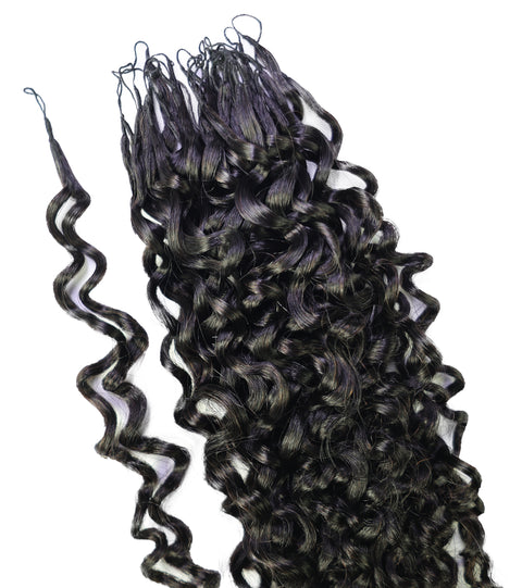 LUXLUXE Burmese Bohemian Real Human Crochet Curly Hair Extensions 40 Strands - Natural & Natural Black 14 16 & 18 Inch with weights 40g 45g & 50g Knotless Pre Separated Feather Line Lightweight Texture Curls Hairpiece for Women