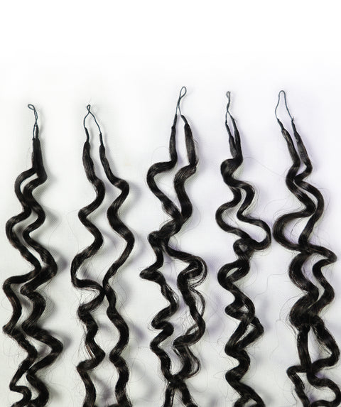 LUXLUXE Burmese Bohemian Real Human Crochet Curly Hair Extensions 40 Strands - Natural & Natural Black 14 16 & 18 Inch with weights 40g 45g & 50g Knotless Pre Separated Feather Line Lightweight Texture Curls Hairpiece for Women