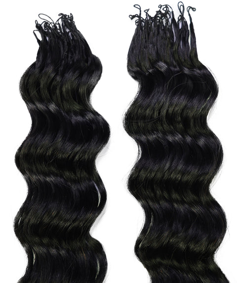 LUXLUXE Loose Deep Real Human Crochet Hair Extensions 40 Strands - Natural  & Natural Black 14 16 & 18 Inch with weights 40g 45g & 50g Knotless Pre Separated Feather Line Lightweight Texture Wavy Hairpiece for Women