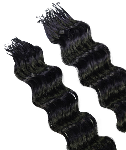 LUXLUXE Loose Deep Real Human Crochet Hair Extensions 40 Strands - Natural  & Natural Black 14 16 & 18 Inch with weights 40g 45g & 50g Knotless Pre Separated Feather Line Lightweight Texture Wavy Hairpiece for Women
