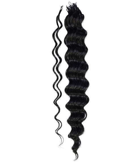 LUXLUXE Loose Deep Real Human Crochet Hair Extensions 40 Strands - Natural  & Natural Black 14 16 & 18 Inch with weights 40g 45g & 50g Knotless Pre Separated Feather Line Lightweight Texture Wavy Hairpiece for Women