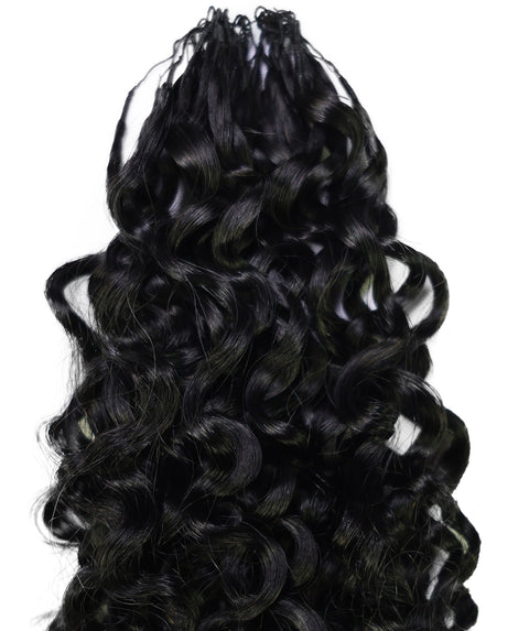 LUXLUXE Burmese Bohemian Real Human Crochet Curly Hair Extensions 40 Strands - Natural & Natural Black 14 16 & 18 Inch with weights 40g 45g & 50g Knotless Pre Separated Feather Line Lightweight Texture Curls Hairpiece for Women