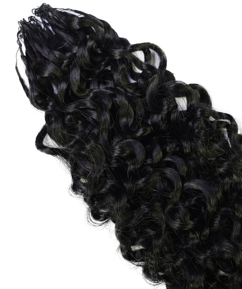LUXLUXE Burmese Bohemian Real Human Crochet Curly Hair Extensions 40 Strands - Natural & Natural Black 14 16 & 18 Inch with weights 40g 45g & 50g Knotless Pre Separated Feather Line Lightweight Texture Curls Hairpiece for Women