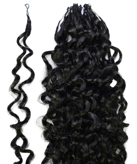 LUXLUXE Burmese Bohemian Real Human Crochet Curly Hair Extensions 40 Strands - Natural & Natural Black 14 16 & 18 Inch with weights 40g 45g & 50g Knotless Pre Separated Feather Line Lightweight Texture Curls Hairpiece for Women