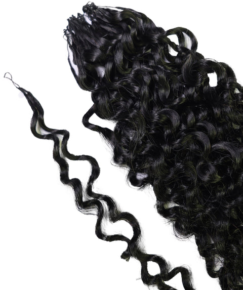 LUXLUXE Burmese Bohemian Real Human Crochet Curly Hair Extensions 40 Strands - Natural & Natural Black 14 16 & 18 Inch with weights 40g 45g & 50g Knotless Pre Separated Feather Line Lightweight Texture Curls Hairpiece for Women