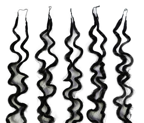 LUXLUXE Burmese Bohemian Real Human Crochet Curly Hair Extensions 40 Strands - Natural & Natural Black 14 16 & 18 Inch with weights 40g 45g & 50g Knotless Pre Separated Feather Line Lightweight Texture Curls Hairpiece for Women