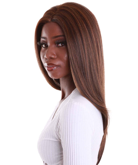 Kiya Carmel Brown Blend Long Bob Lace Front Wig